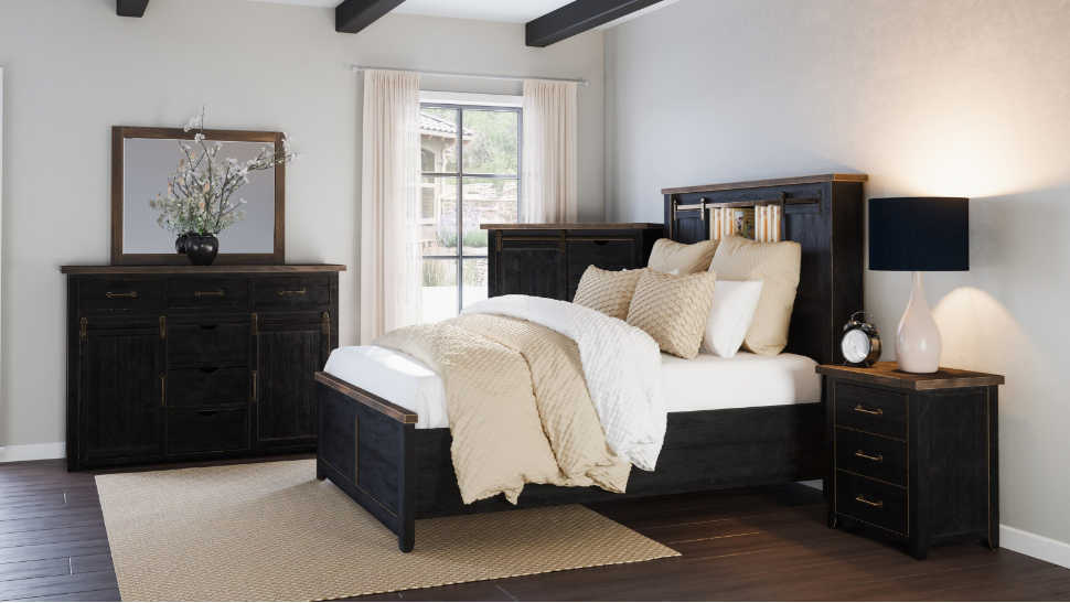 Vintage Black Barn Door Bedroom Group - Click for large view